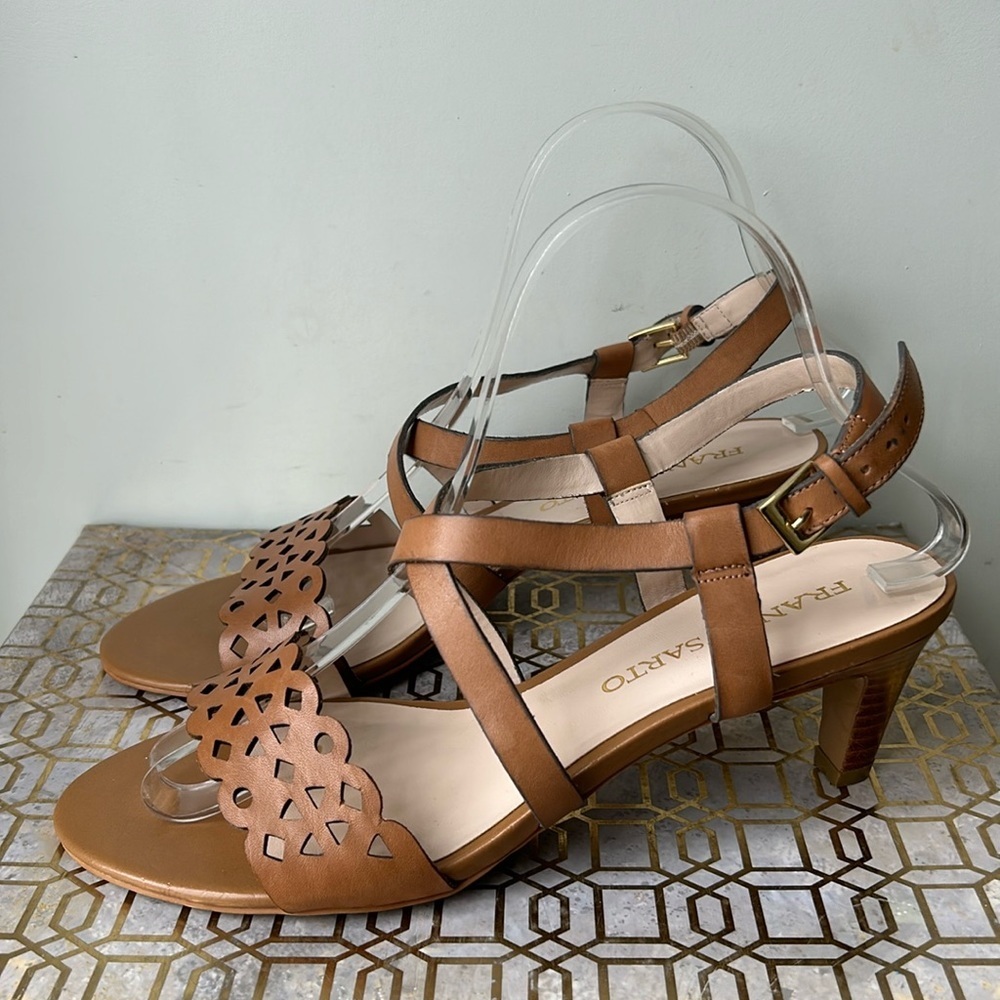 Franco Sarto Trady Leather Laser Cut Strappy Heeled Sandals Women's size…